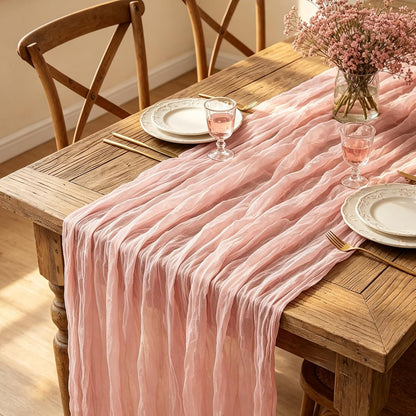 Skiennix Pink Cheesecloth Table Runner - 10FT Dusty Pink Boho Style for Weddings & Events