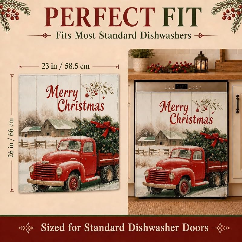 Christmas Red Truck Dishwasher Magnet Cover - Full Door Magnetic Panel
