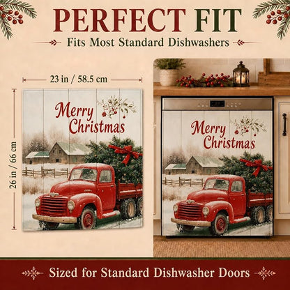 Christmas Red Truck Dishwasher Magnet Cover - Full Door Magnetic Panel