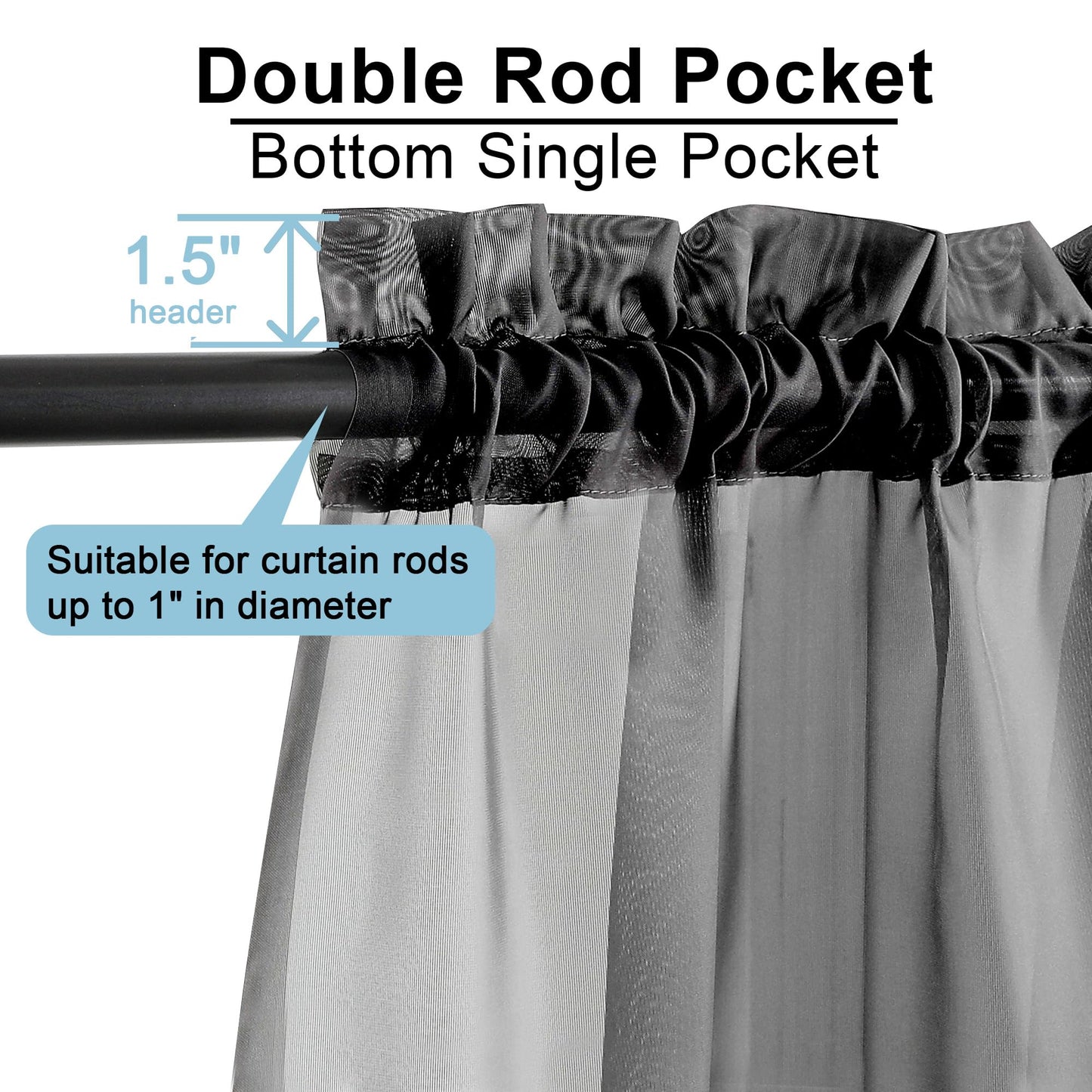 OWENIE Sheer Curtains 96 Inch Length, Elegant Sheer Curtains for Bedroom, Window Voile Sheer Curtain Panels/Drapes/Treatment for Living Room, 2Pcs, Each 42" W x 96" L, Charcoal Gray