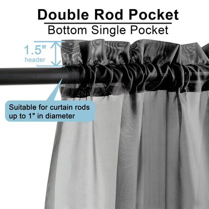 OWENIE Sheer Curtains 96 Inch Length, Elegant Sheer Curtains for Bedroom, Window Voile Sheer Curtain Panels/Drapes/Treatment for Living Room, 2Pcs, Each 42" W x 96" L, Charcoal Gray