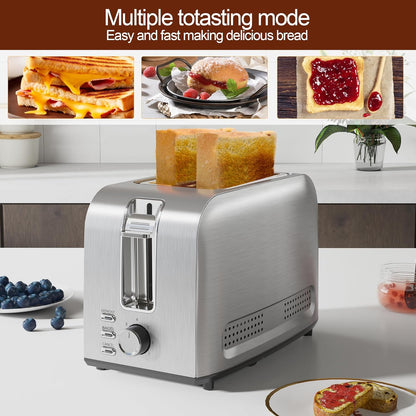 Runnatal 2-Slice Stainless Steel Toaster - Multifunctional with 7 Settings, Defrost & Bagel Functions | Easy to Clean, Silver