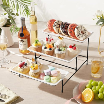 Lifewit 3-Tier Serving Tray - Elegant White Plastic Dessert Display Stand | 30 x 17 cm with Black Metal Base