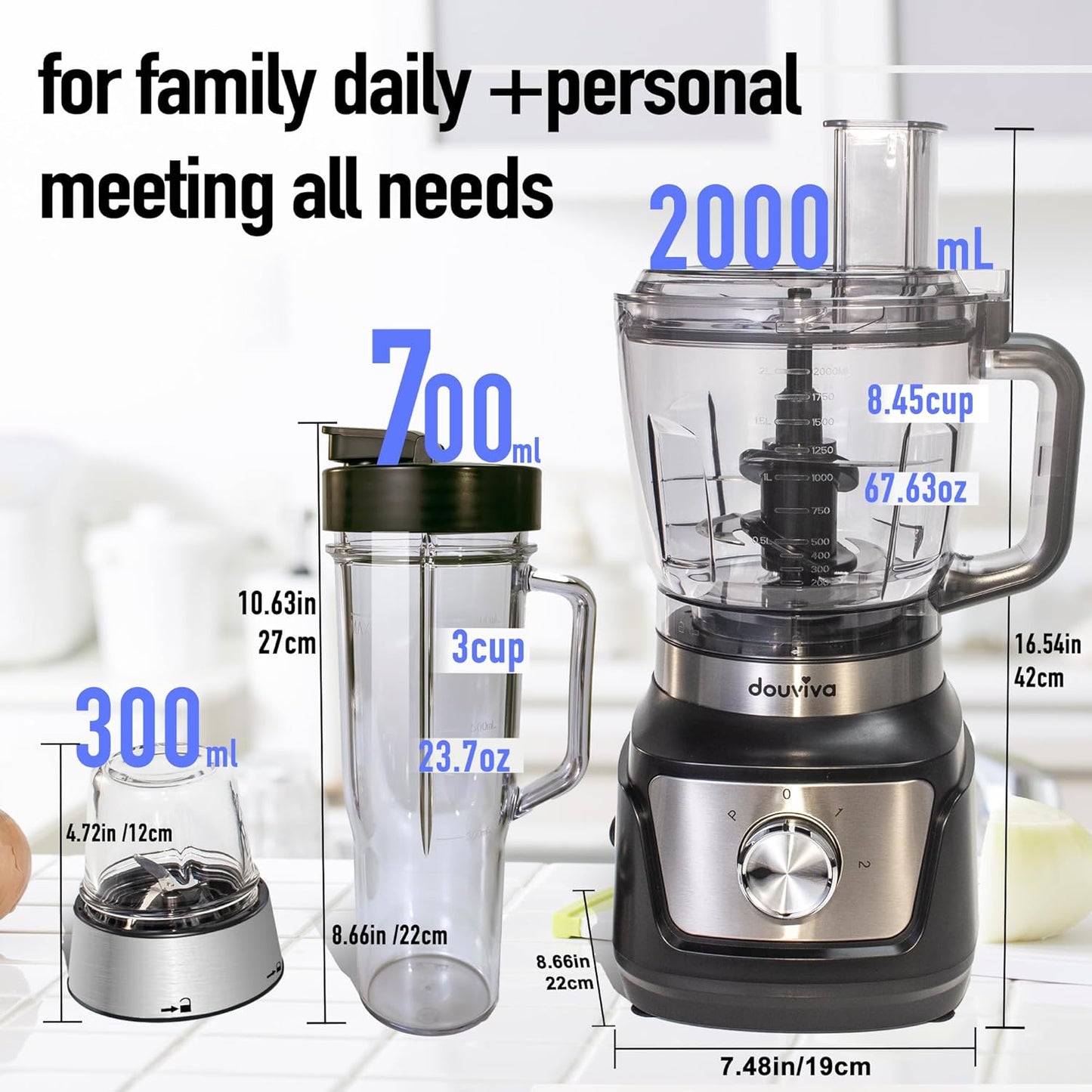 Skiennix Food Processor Blender Combo - 3-in-1 Kitchen Blender with 8-Cup Bowl & 24oz To-Go Cup