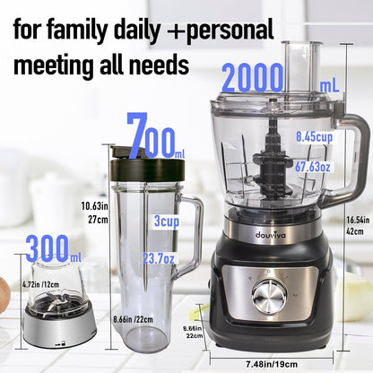 Skiennix Food Processor Blender Combo - 3-in-1 Kitchen Blender with 8-Cup Bowl & 24oz To-Go Cup