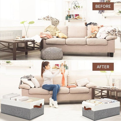 Large Capacity Storage Bins by [Brand Name] - Fabric Closet Organizer with Leather Handles | 3 Pack Grey