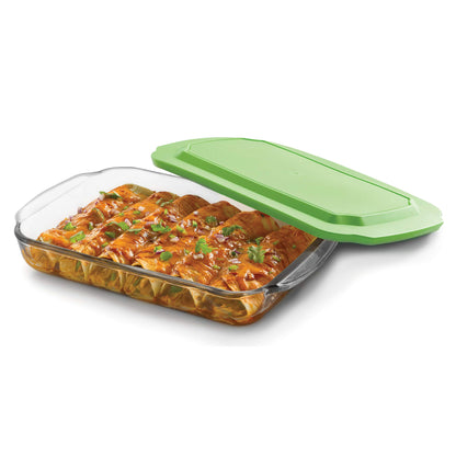 Libbey Baker's Basics Glass Casserole Baking Dish with Plastic Lid, 8-inch by 12-inch