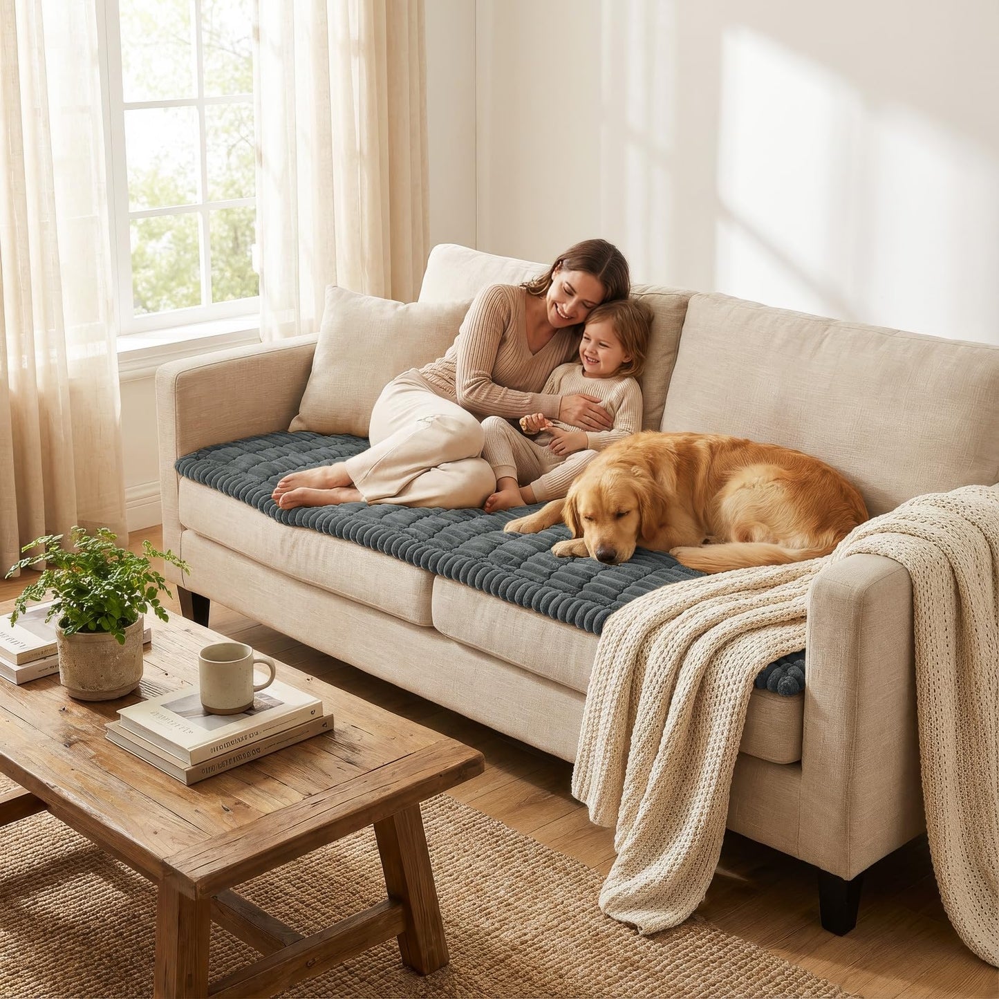 Smiry Couch Cover for Dogs Washable, Non Slip Fuzzy Pet Couch Covers for 3 Cushion Sofa Pet Friendly, Thick Soft Sofa Slipcovers Cushion Protector (Dark Grey, 27.6" x 59")