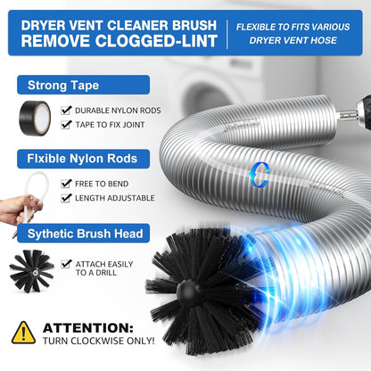 PetOde Dryer Vent Cleaner Kit - 32-Feet Lint Remover with Flexible Brush & Vacuum Attachments