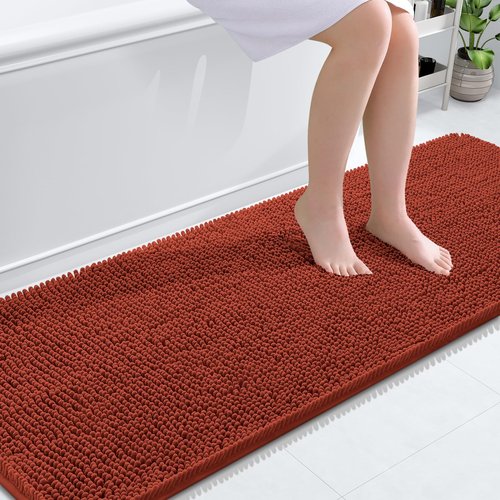 OLANLY Bathroom Rugs 70x24, Extra Soft Absorbent Chenille Bath Rugs, Rubber Backing Quick Dry, Machine Washable Bath Mats for Bathroom Floor, Tub and Shower, Home Decor Accessories, Rustic Terracotta