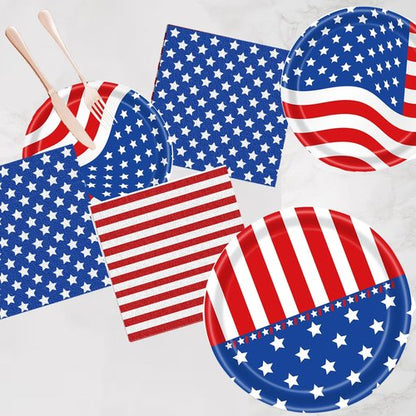American Flag Party Supplies - Patriotic Paper Plates & Napkins Set for 25 Guests | 4th of July Decor
