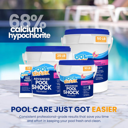 Pool Shark 68% Calcium Hypochlorite Pool Shock - 12 Pack Chlorine Granules | 1 lb Bags for Inground & Above Ground Pools