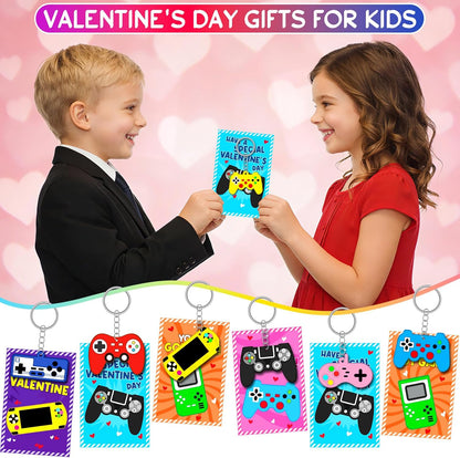 Skiennix Valentine's Day Cards - 30pcs Kids Video Game Keychains | Perfect Classroom Exchange Gifts