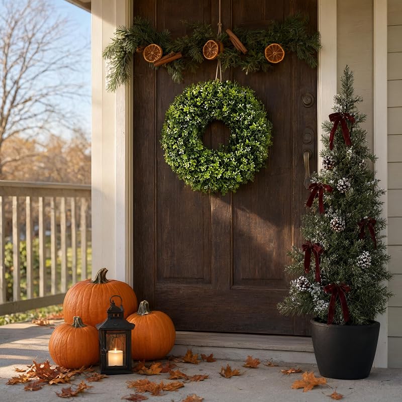 26in Artificial Christmas Wreath with Greenery, White-Berries