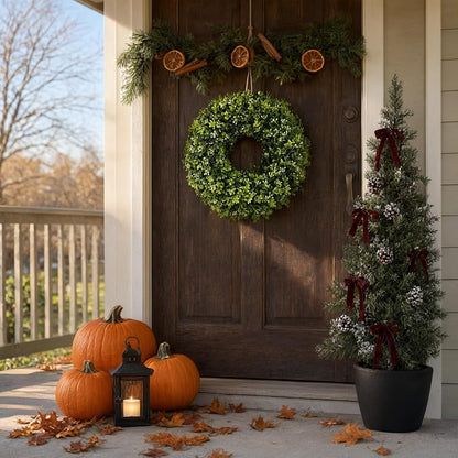 26in Artificial Christmas Wreath with Greenery, White-Berries