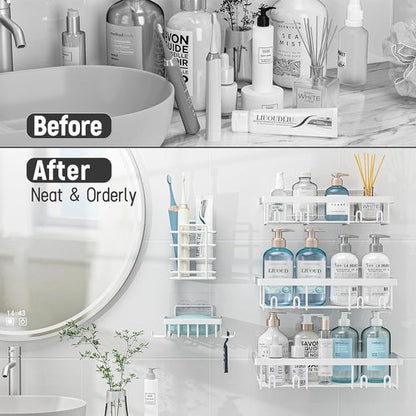 Liuoud Shower Caddy Organizer - Rustproof Stainless Steel Wall Storage Basket Set | 5 Pack, White