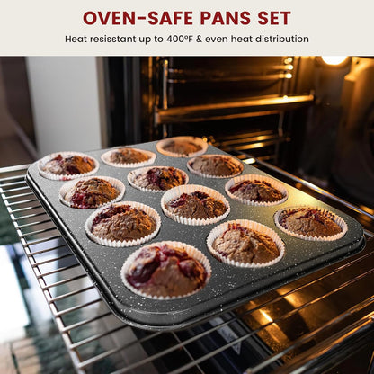 Terlulu 10-Piece Nonstick Baking Pans Set - Stackable Carbon Steel Bakeware for Oven Cooking | Black
