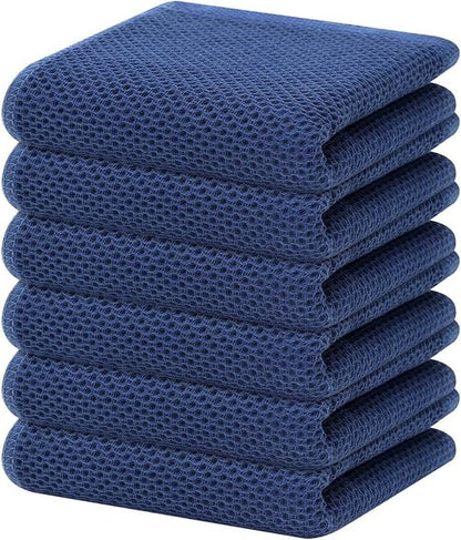 Homaxy 100% Cotton Waffle Weave Dish Towels - Ultra Soft & Absorbent | Quick Drying, 13 x 28 Inches, Navy Blue - 6-Pack