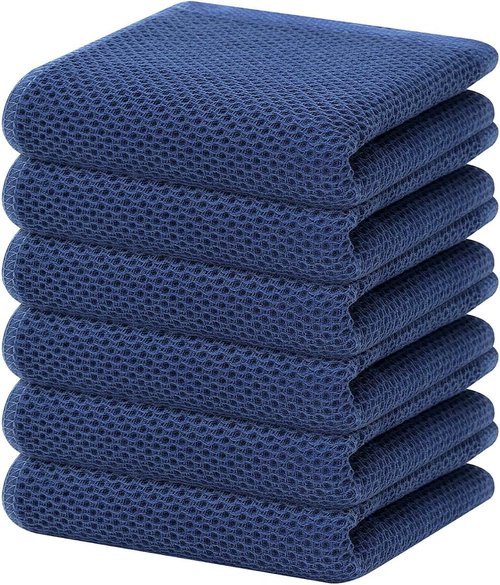 Homaxy 100% Cotton Waffle Weave Dish Towels - Ultra Soft & Absorbent | Quick Drying, 13 x 28 Inches, Navy Blue - 6-Pack