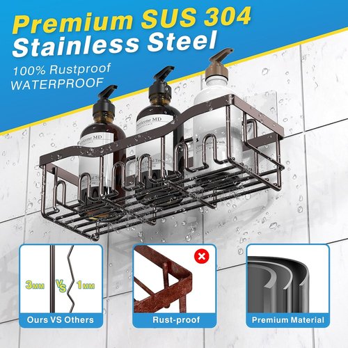 EUDELE Shower Caddy - 2 Pack Adhesive Bathroom Organizer | No Drilling, Rustproof Stainless Steel, Large Capacity