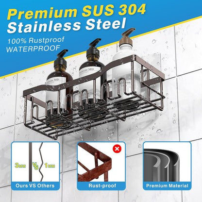 EUDELE Shower Caddy - 2 Pack Adhesive Bathroom Organizer | No Drilling, Rustproof Stainless Steel, Large Capacity