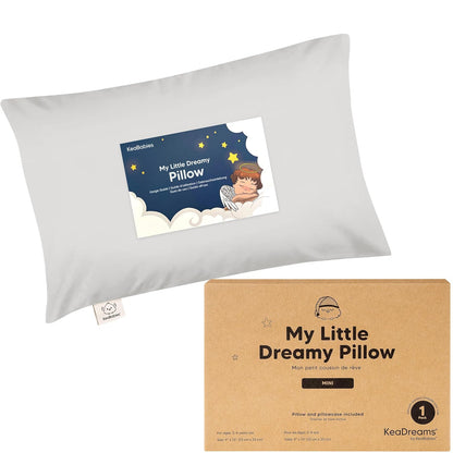 My Little Dreamy Mini Toddler Pillow - Soft & Breathable Organic Cotton | 9x13 for Kids 2-4 Years (French Gray)