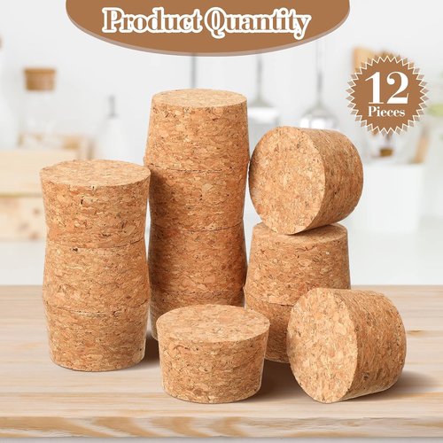 Hoteam 12 Pieces Large Tapered Cork Stoppers Soft Wine Plugs Lids Big Round Bottle Corks for Crafts Replacement Jars Bottles, 2.5 x 2.22 x 1.48 Inch