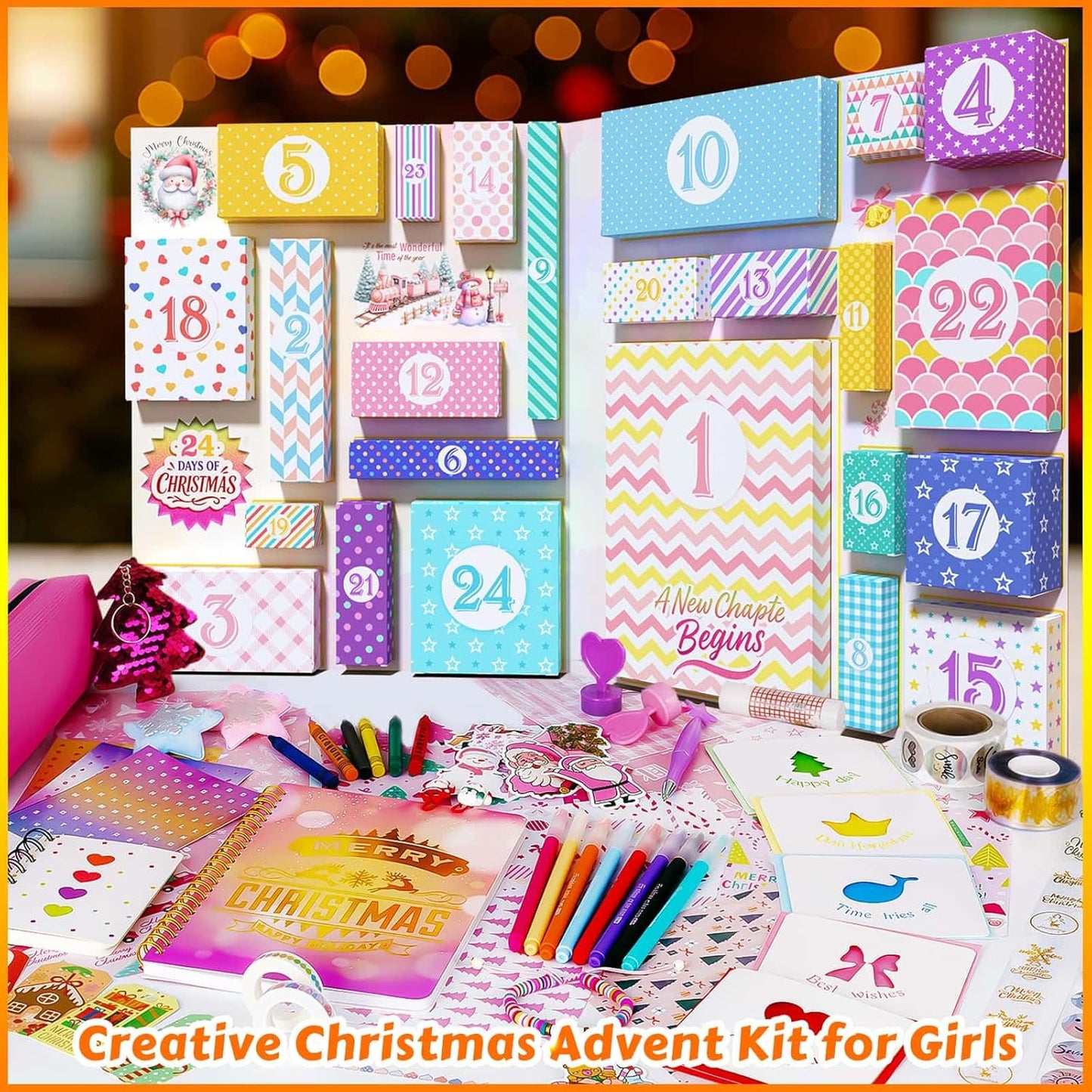 Advent Calendar 2025 - 24-Day DIY Journal Kit for Tween & Teen Girls | Scrapbook & Stationery Set