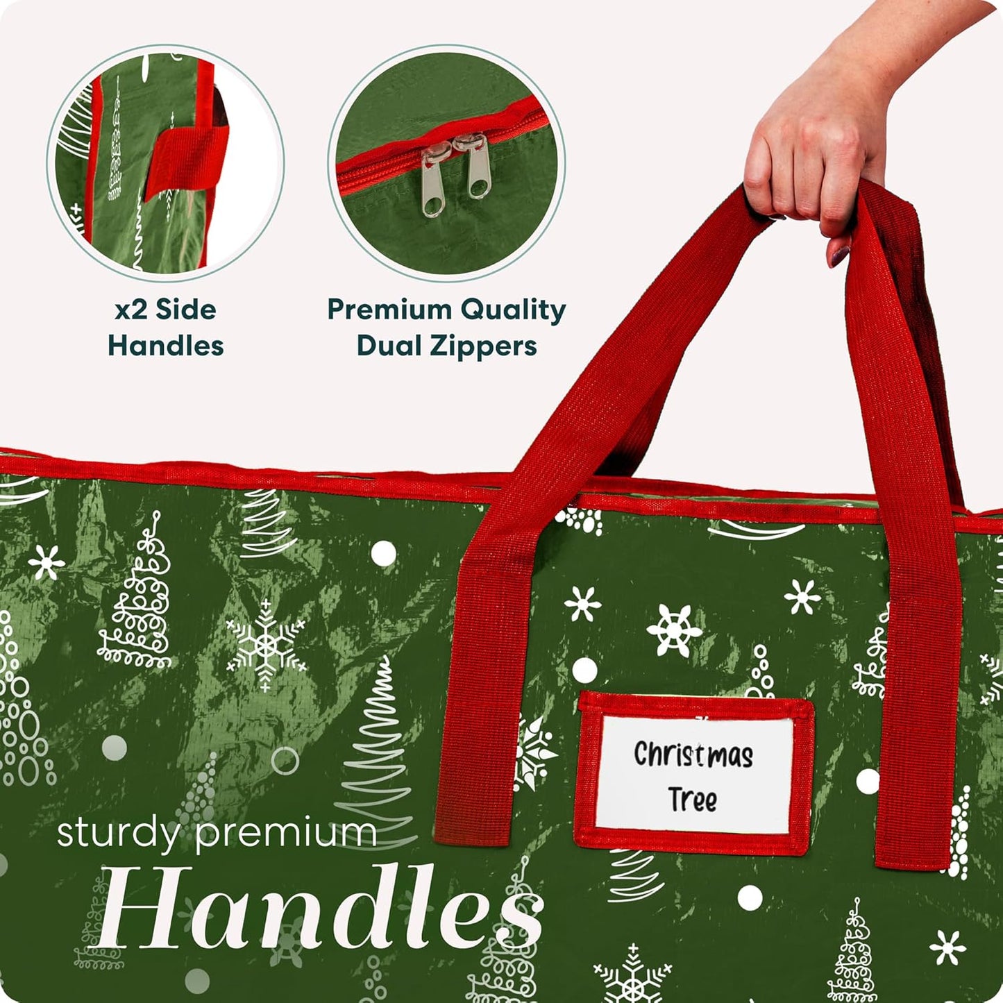 Regine Switzerland Christmas Tree Storage Bag - Durable Waterproof Zippered Design for 9-Foot Trees | Protects Against Dust & Moisture (Green Printed)