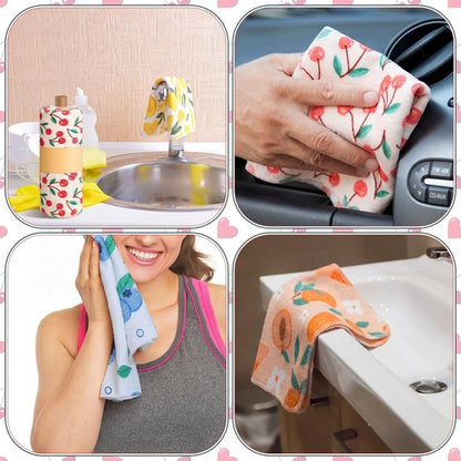 Redbaker 30 Pcs Reusable Paper Towels Rolls Towels Bulk Kitchen Washable Paperless Cloth Cotton Hand Napkins with Cardboard Reusable Napkins for Kitchen Bathroom (Fruit Design)