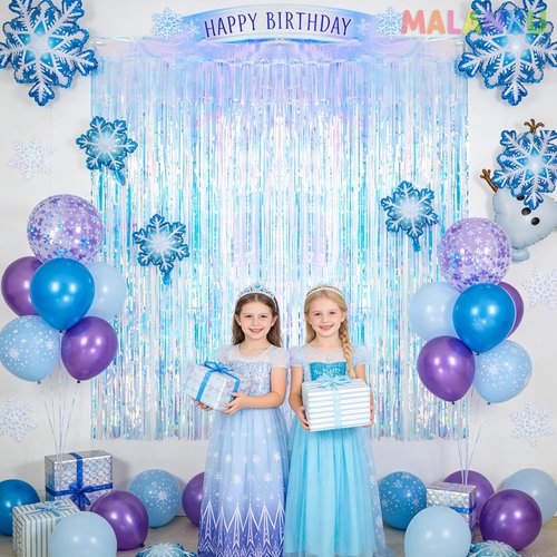 MALANKU Iridescent Streamers - Tinsel Curtain Backdrop for Mermaid & Winter Parties | 2 Packs, 3.3ft x 6.5ft