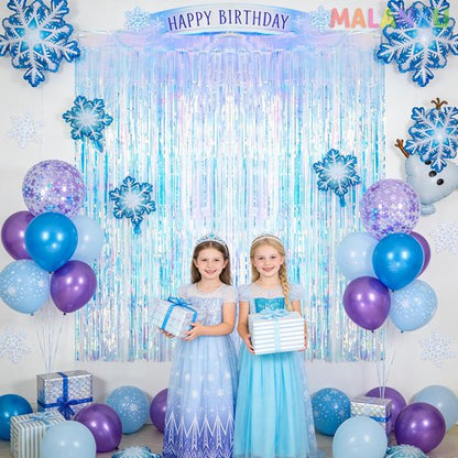 MALANKU Iridescent Streamers - Tinsel Curtain Backdrop for Mermaid & Winter Parties | 2 Packs, 3.3ft x 6.5ft