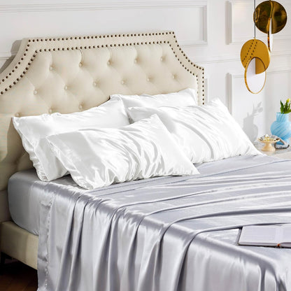 Bedsure Satin Pillowcase Set of 4 - Pure White Silky Pillowcases for Hair & Skin | 20x30 Inches