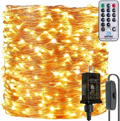 Skiennix 132 Feet Copper Wire String Lights - 400 LEDs, Dimmable Warm White, 8 Scene Modes for Indoor Decoration