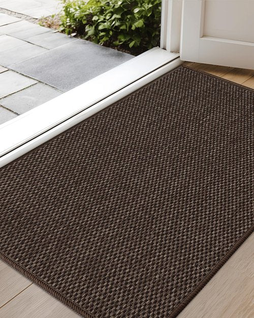 Color&Geometry Ultra-Thin Indoor Door Mat, 24"x36" Low-Profile Non-Slip Entryway Rug with Modern Geometric Texture, Washable Doormat for Indoor Entrance, Front Door, Brown (Rolled-up NO Creases)