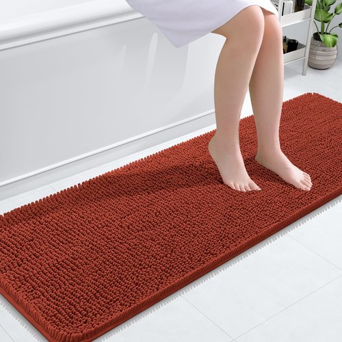 OLANLY Bathroom Rugs 59x20, Extra Soft Absorbent Chenille Bath Rugs, Rubber Backing Quick Dry, Machine Washable Bath Mats for Bathroom Floor, Tub and Shower, Home Decor Accessories, Rustic Terracotta