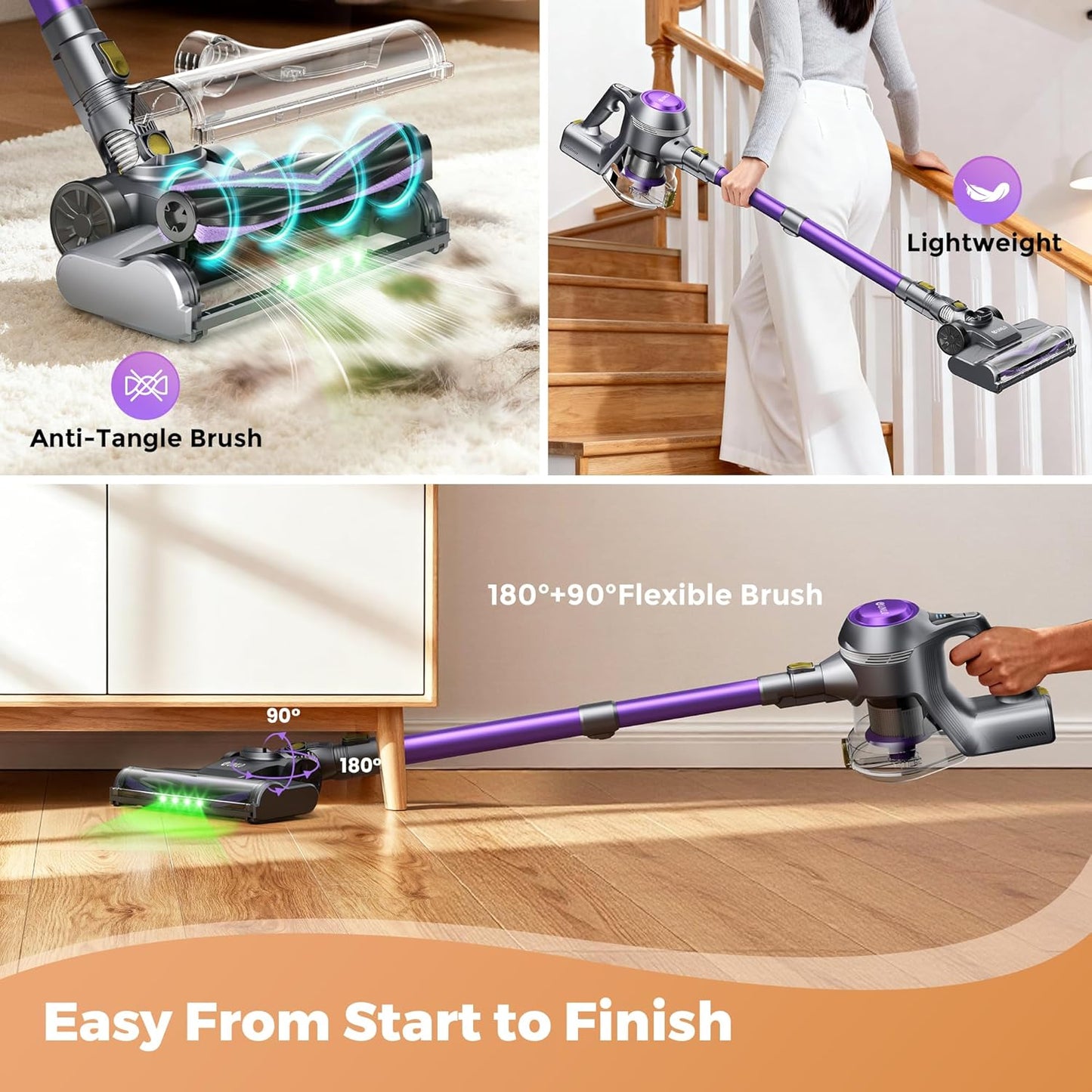 UML0 Cordless Vacuum Cleaner - 40Kpa Powerful Suction | 45 Mins Runtime, 1.6L Dust Box, Anti-Tangle