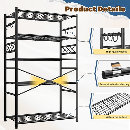 Heavy Duty 5-Tier Wire Shelving Unit - Large Capacity Metal Storage Shelves for Garage, Pantry & Closet | 72" H x 36" W x 12" D, Black