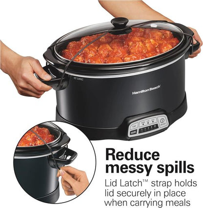 Hamilton Beach 7 Quart Programmable Slow Cooker - Portable with Lid Latch Strap, Black