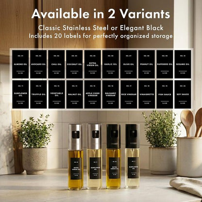 EDELHAUS Oil Sprayer Set - Stainless Steel & Glass Bottles for Healthy Cooking | 2 Pack with Silver Lids