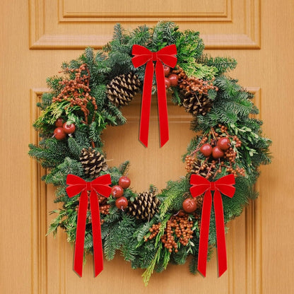 Valentines Tree Decorations - 12 Pcs Red Velvet Ribbon Bows | 5in x 8.7in Xmas Ornaments for Holiday Decor