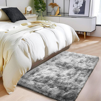 Skiennix Shaggy Soft Fluffy Rug - Non-Slip Indoor Carpet | Tie-Dyed Light Grey, 2x3 Feet