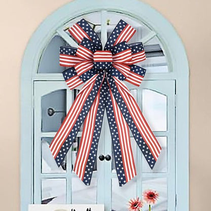 Large Patriotic Bow Wreath by [Brand Name] - 4th of July Decor with American Flag Design | Red & Blue Stars, 11.4x20.8''