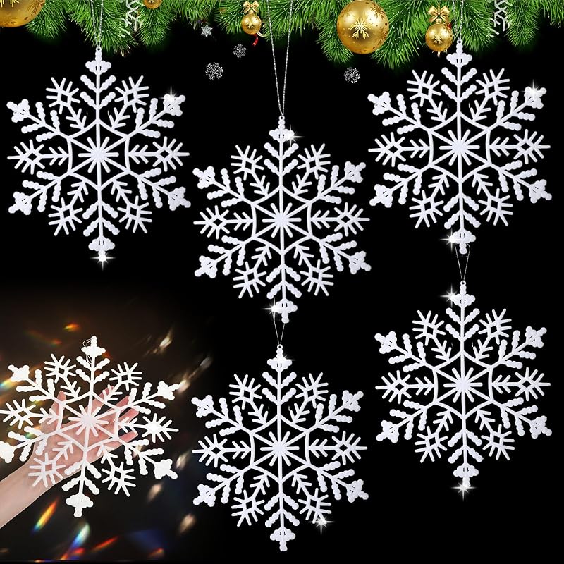 Lineshading 6 Pcs Giant Snowflake Ornaments 22'' - White, Weatherproof Outdoor Decor