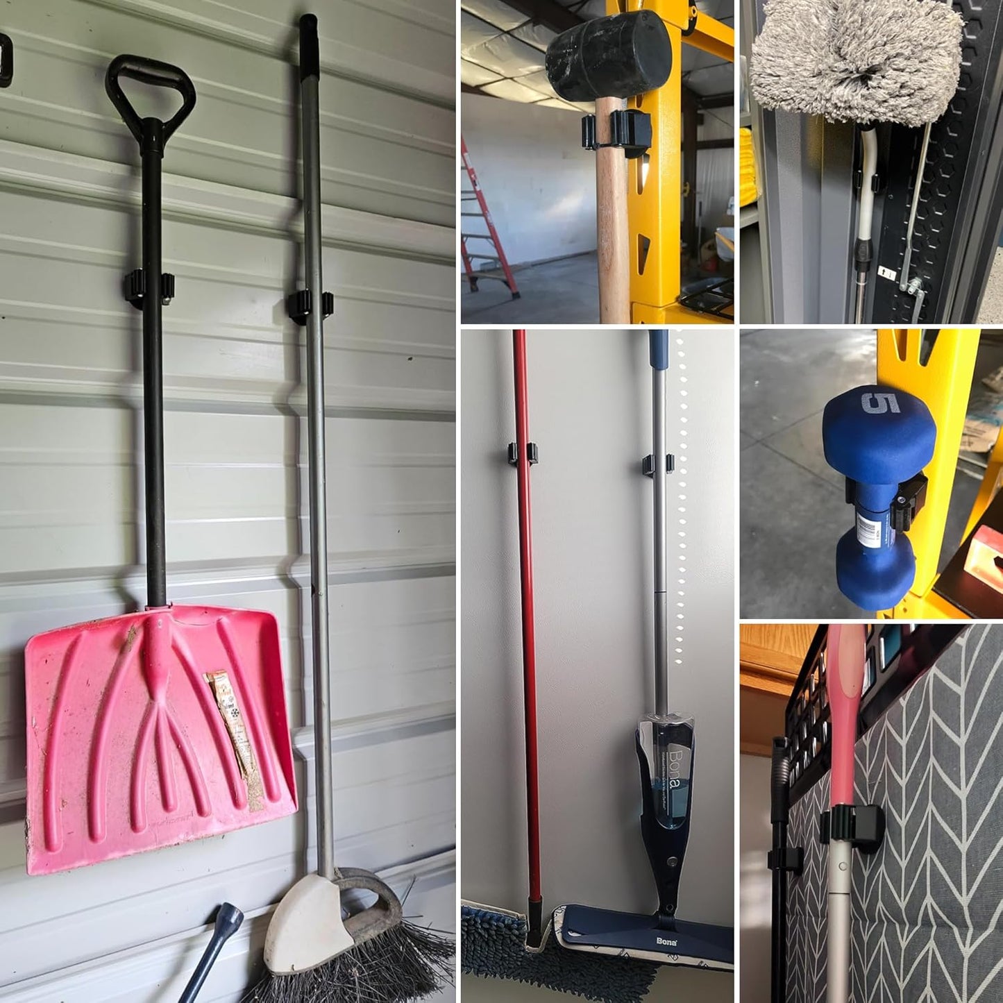 ULIBERMAGNET Magnetic Mop Broom Holder - 6 Pack Heavy Duty Wall Mounted Utility Storage Rack for Garage & Kitchen