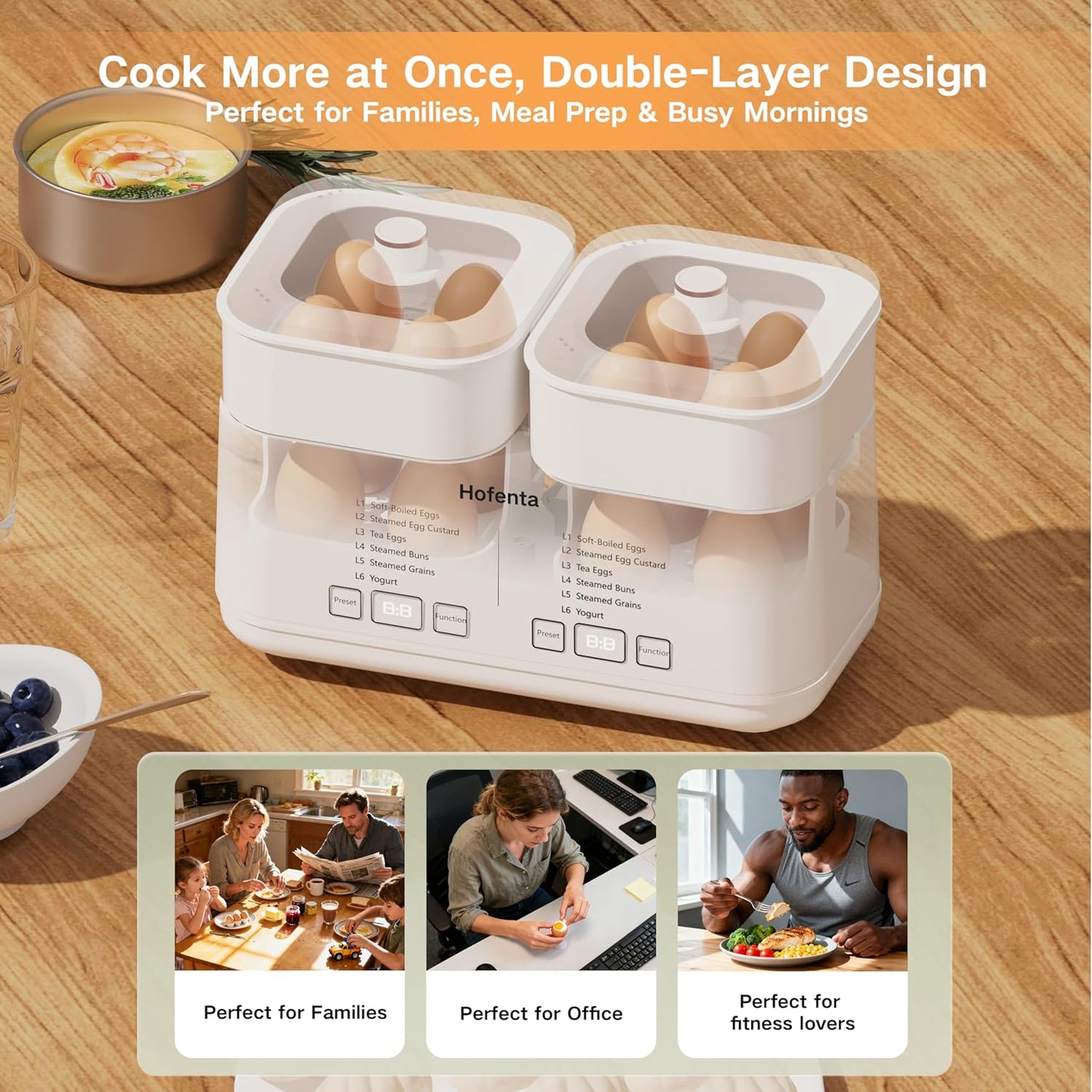 Rapid Electric Egg Cooker - Versatile Egg Boiler with Timer & Auto Shut-Off | 16 Eggs Capacity, 2 Tiers