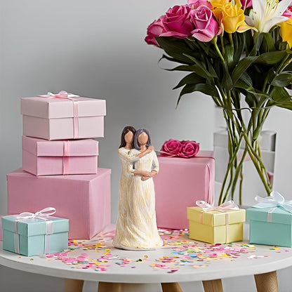 BUTILIVEEN Hugging Mom Daughter Figurines - Hand-Painted Resin Statue | Perfect Gift for Mother's Day, Christmas, Birthdays - 8 Inch