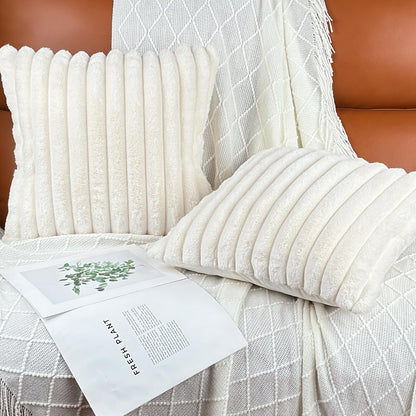Skiennix 18x18 Throw Pillow Covers - Soft Fluffy Faux Fur & Velvet Back, Set of 2 - Cream White Home Décor