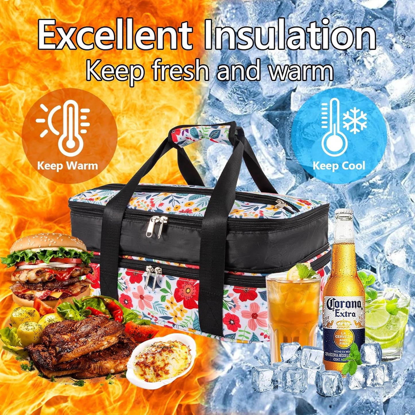 Pioneer Woman Double Decker Casserole Carrier - Expandable, Leakproof Thermal Tote for Potluck & Travel
