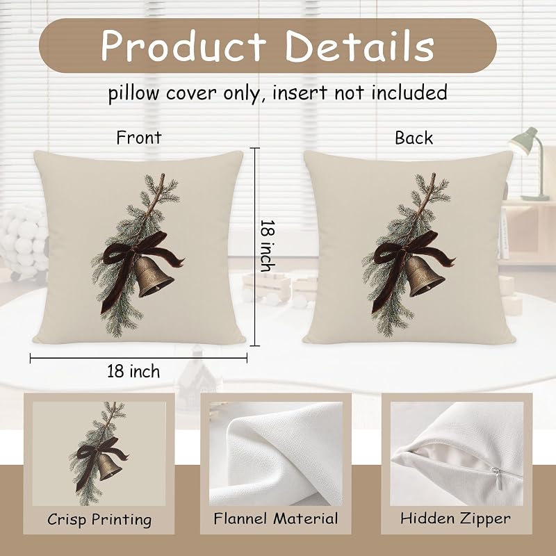 Moody Christmas Tree Bell Bow Throw Pillow Cover 18x18 - Set of 2 (Variation: Bell Bow)